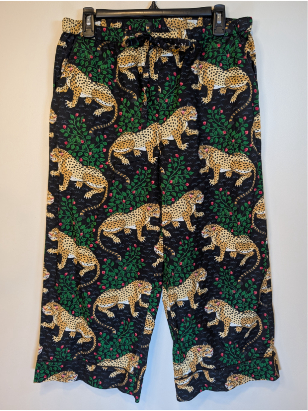 Printfresh Bagheera Organic Cotton Cropped Pajama Pants Black Leopard Medium